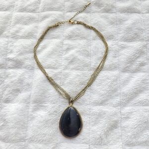 J Crew Elegant Gold and Black Pendant Necklace Teardrop Statement Stone Chain